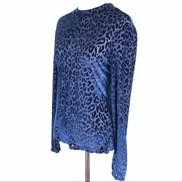 Shein Womens top size L leopard blue turtleneck see through holiday party - Picture 5 of 9